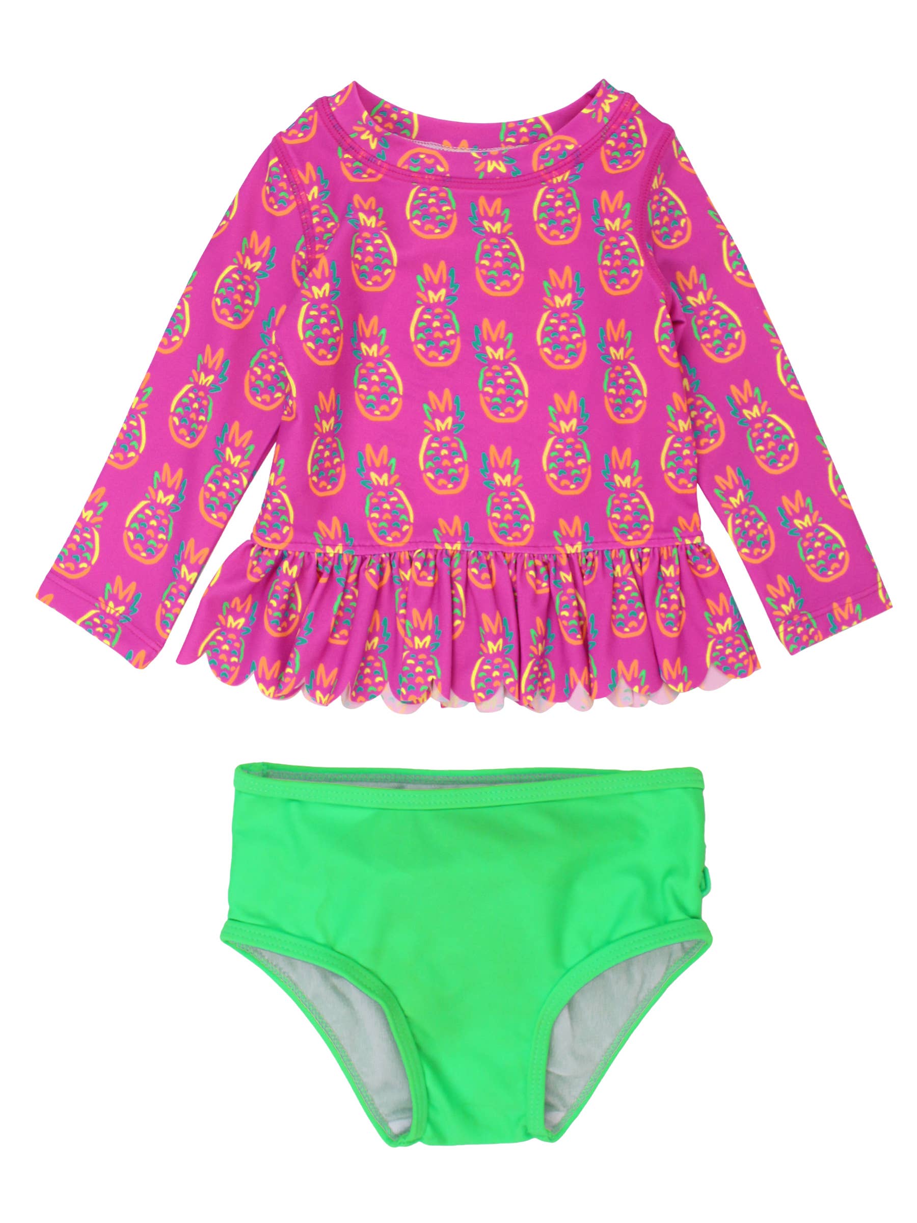 Neon Violet Pineapples Scalloped Rash Guard Set - RuffleButts + RuggedButts