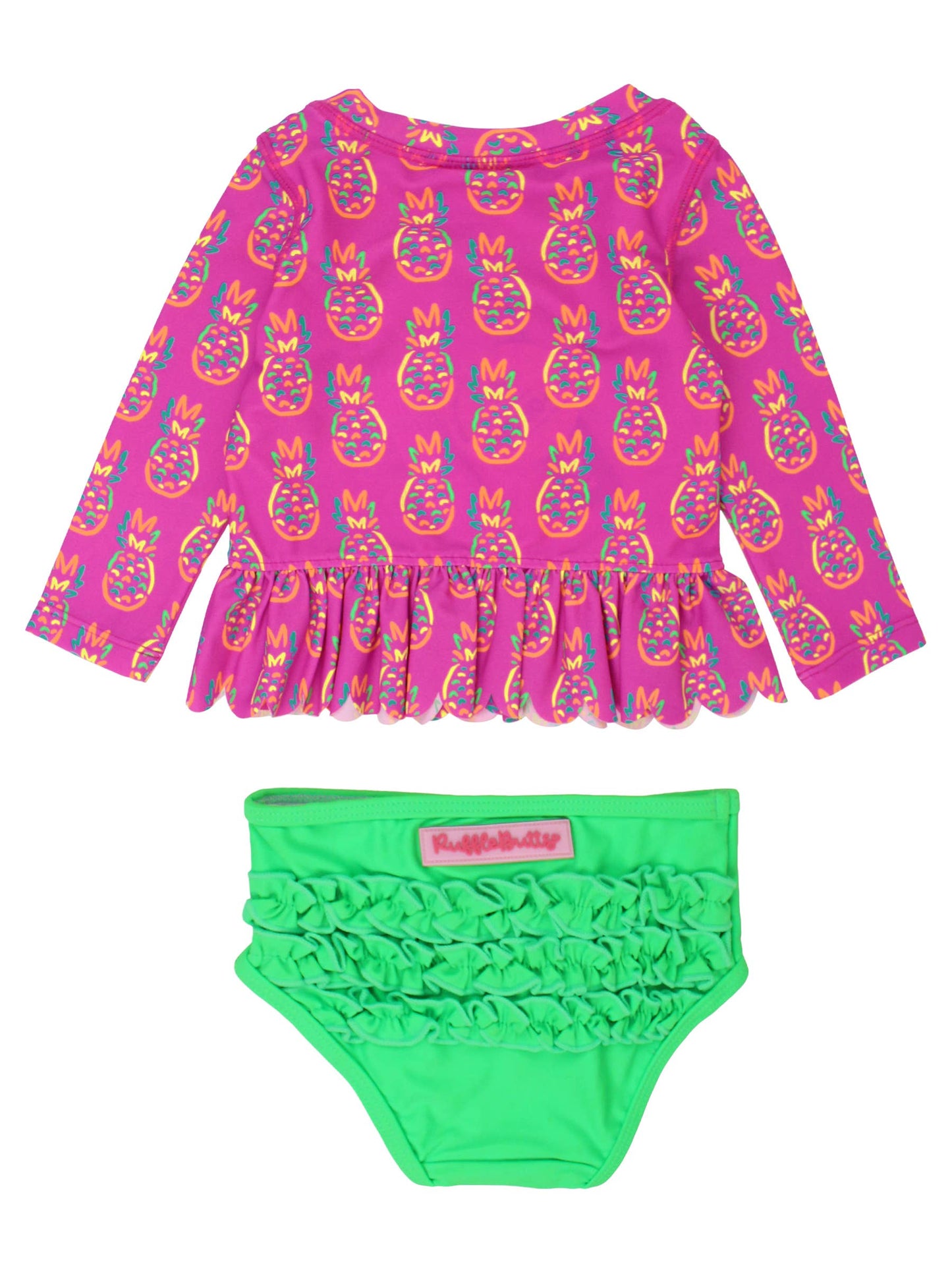 Neon Violet Pineapples Scalloped Rash Guard Set - RuffleButts + RuggedButts