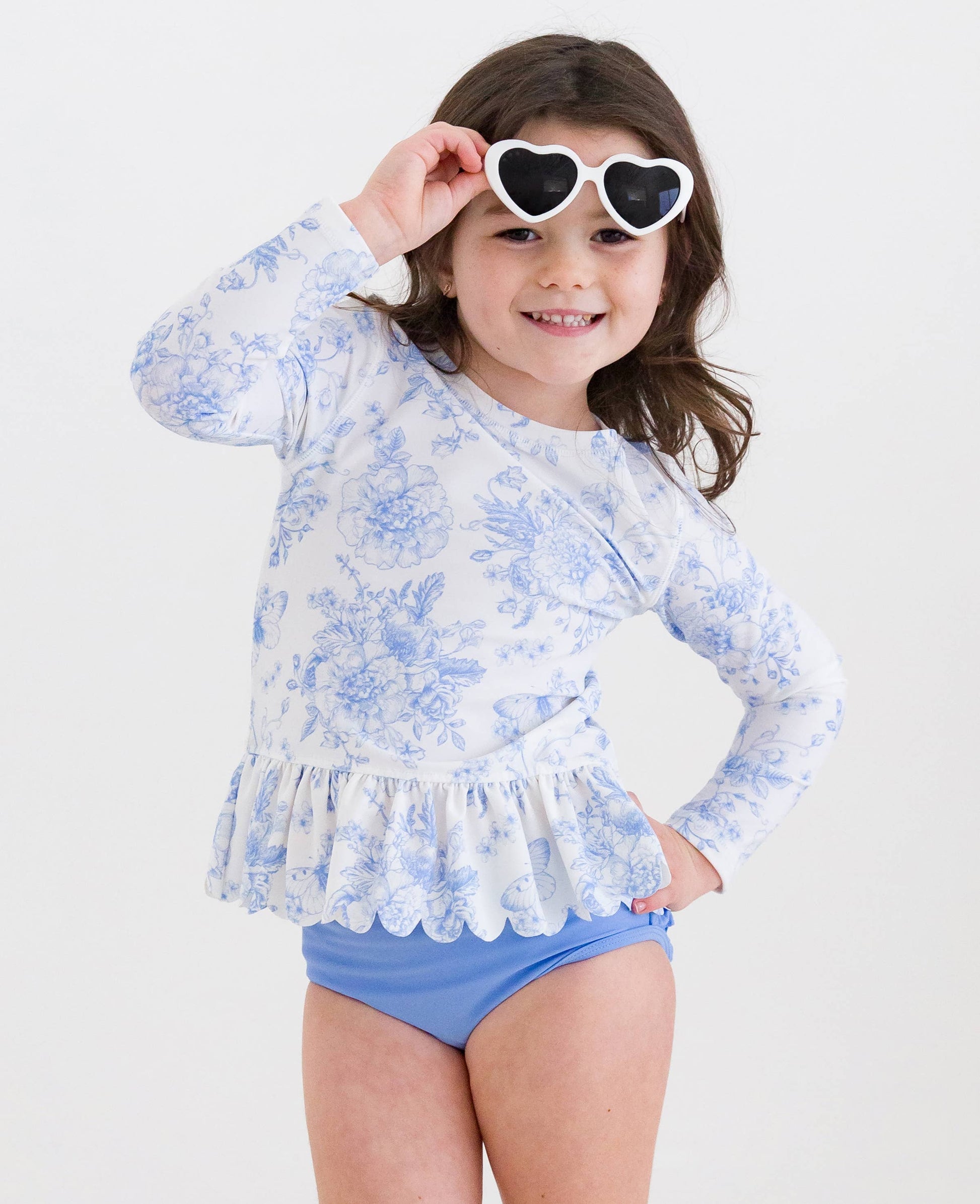 Periwinkle Butterfly Garden Scalloped Rash Guard Set - RuffleButts + RuggedButts