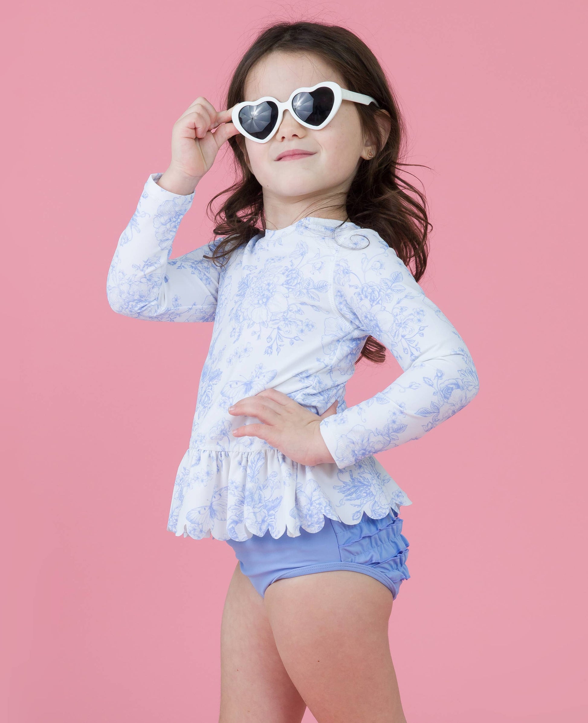 Periwinkle Butterfly Garden Scalloped Rash Guard Set - RuffleButts + RuggedButts