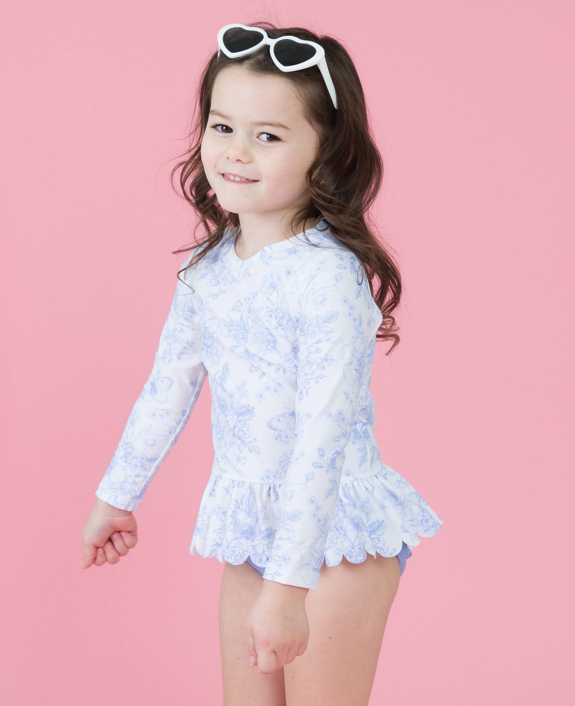 Periwinkle Butterfly Garden Scalloped Rash Guard Set - RuffleButts + RuggedButts