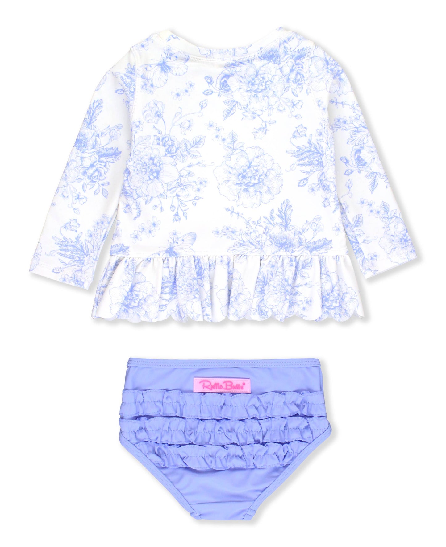 Periwinkle Butterfly Garden Scalloped Rash Guard Set - RuffleButts + RuggedButts