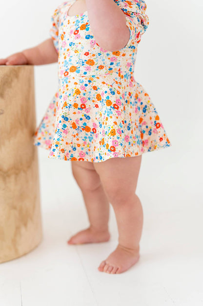 Puff Skirted Leotard in Summer Blooms - Ollie Jay