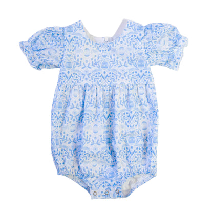 Quinn Poplin Romper in Blue Bunnies