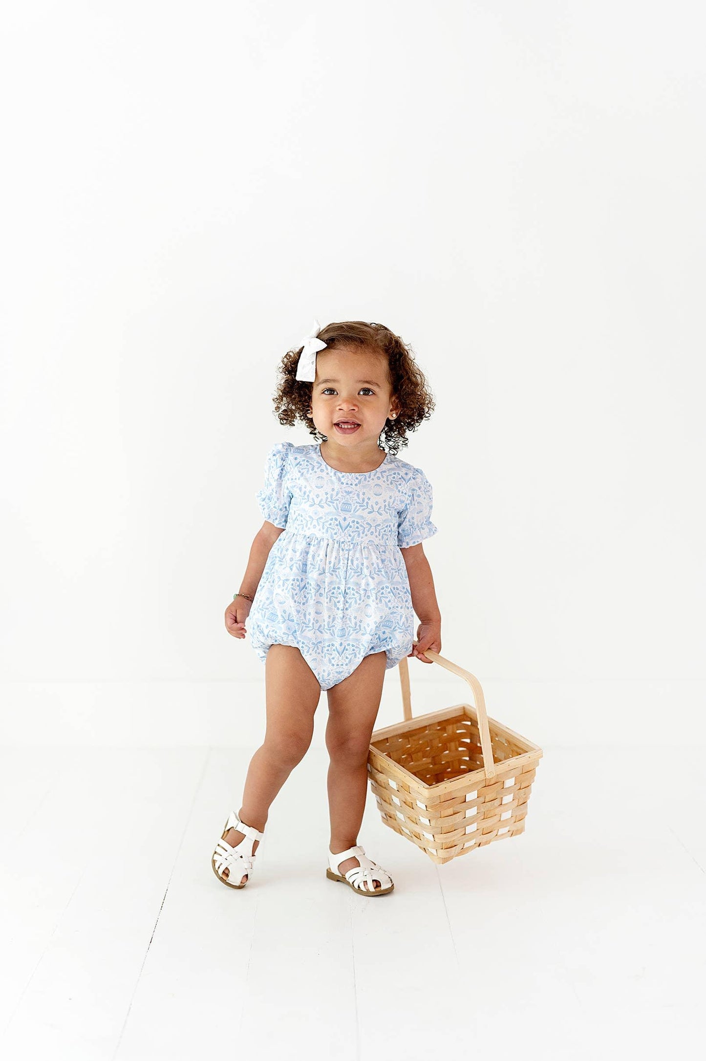 Quinn Poplin Romper in Blue Bunnies - Ollie Jay