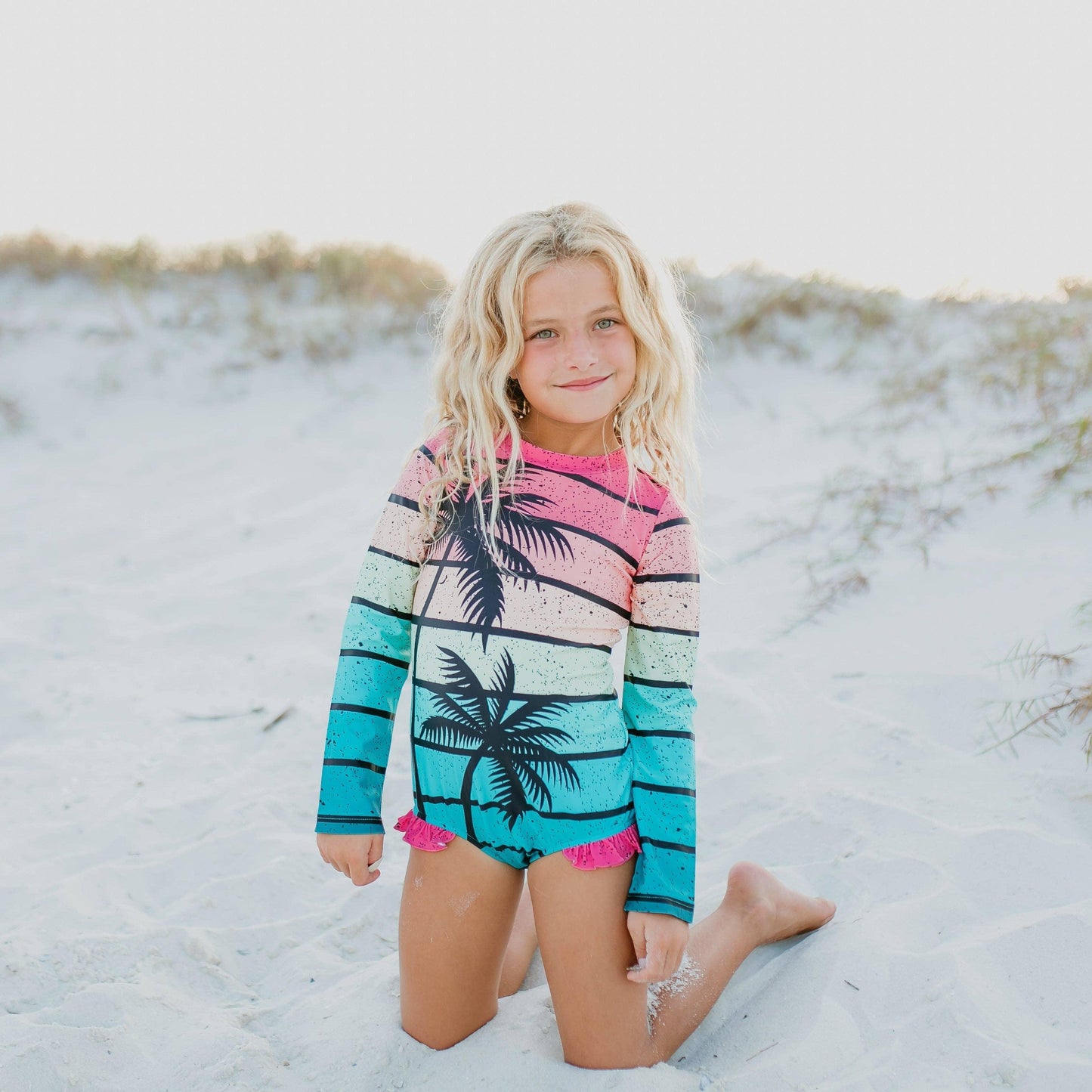 Rainbow Tropical Tree Zip Rash Guard Swimsuit - Oopsie Daisy