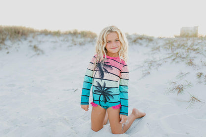 Rainbow Tropical Tree Zip Rash Guard Swimsuit - Oopsie Daisy