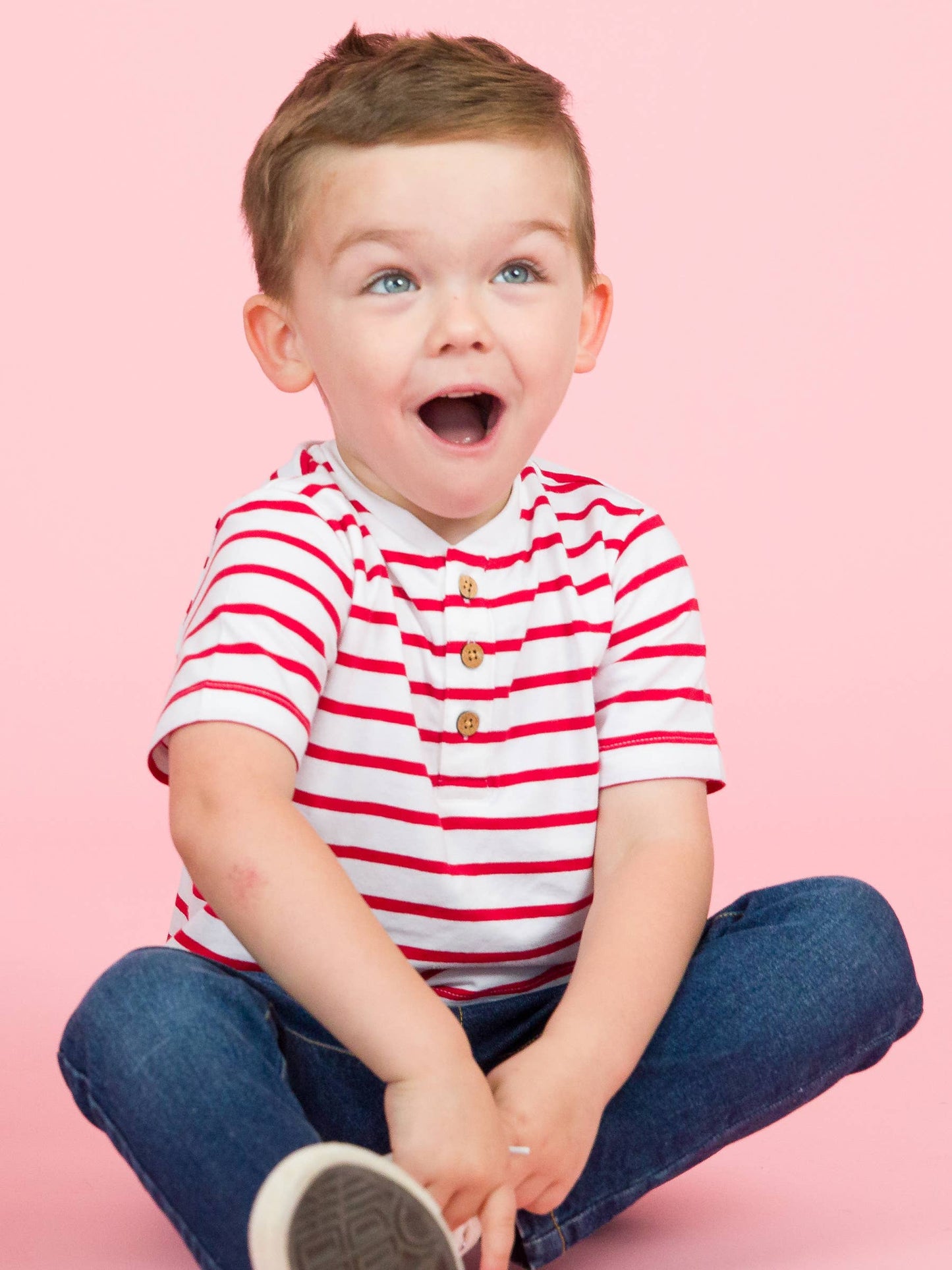 Red & White Stripe Henley Shirt - RuffleButts + RuggedButts