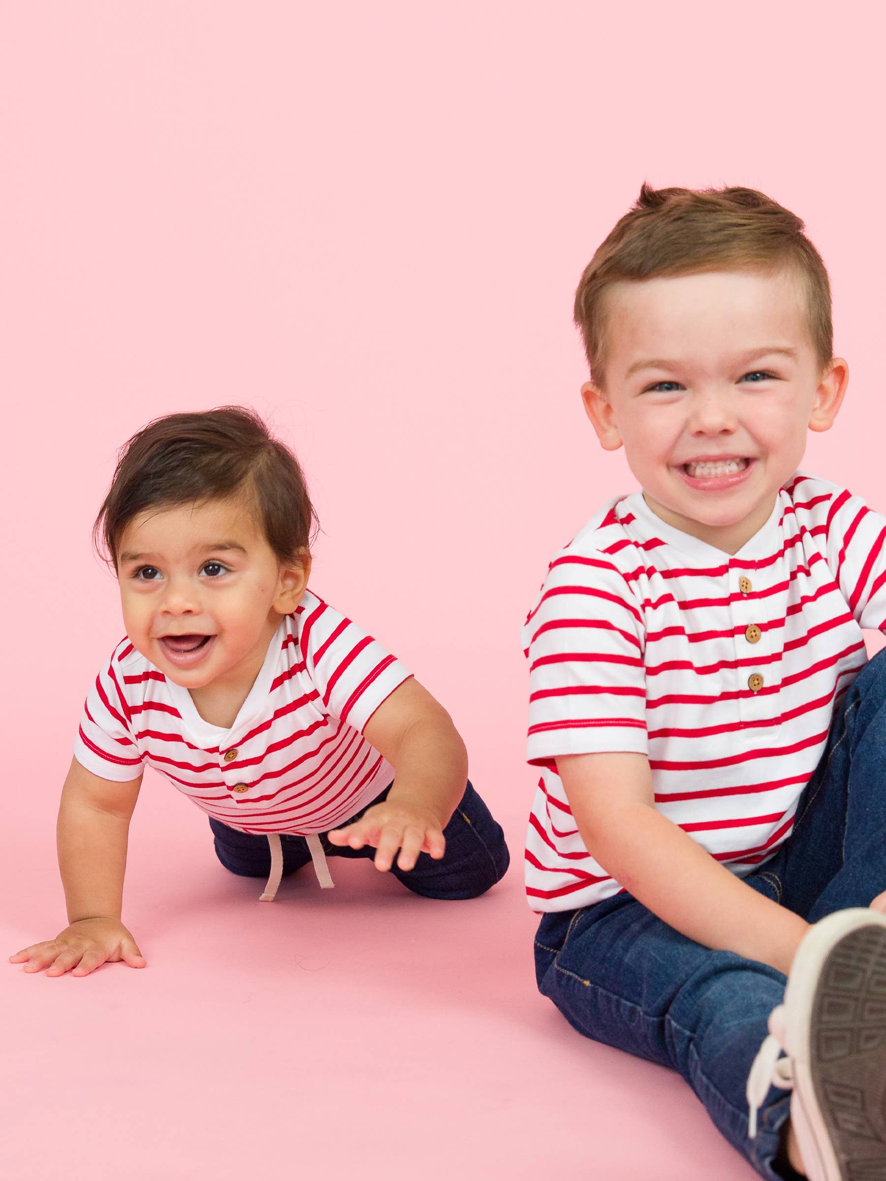 Red & White Stripe Henley Shirt - RuffleButts + RuggedButts