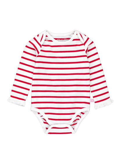 Red & White Stripe Knit Ruffle Bodysuit - RuffleButts + RuggedButts