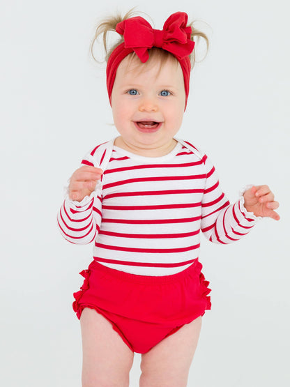 Red & White Stripe Knit Ruffle Bodysuit - RuffleButts + RuggedButts