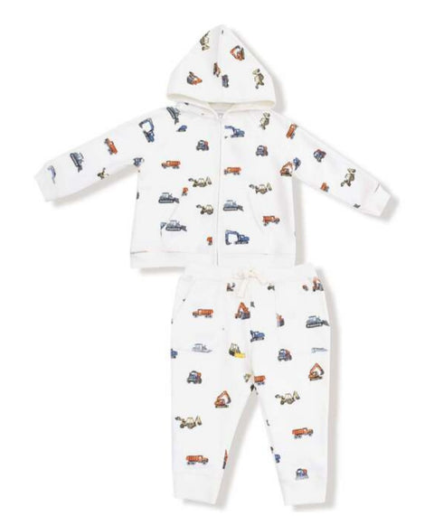 Zip Hoodie and Jogger Set - Construction Vehicles