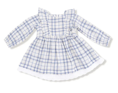 Long Sleeve Dress with Eyelet Hem - Blue Plaid
