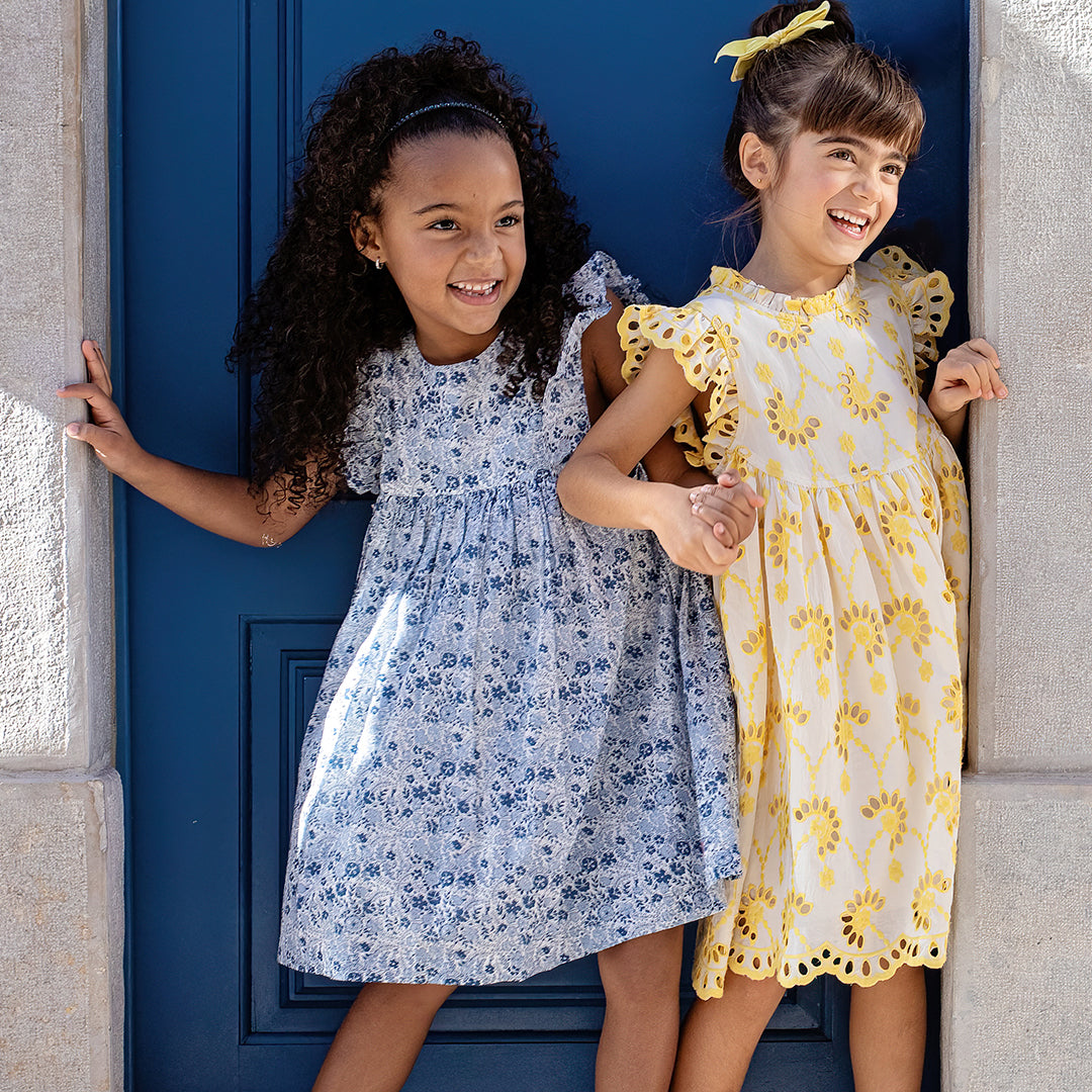 Girls Brooke Dress - Bright Yellow Eyelet