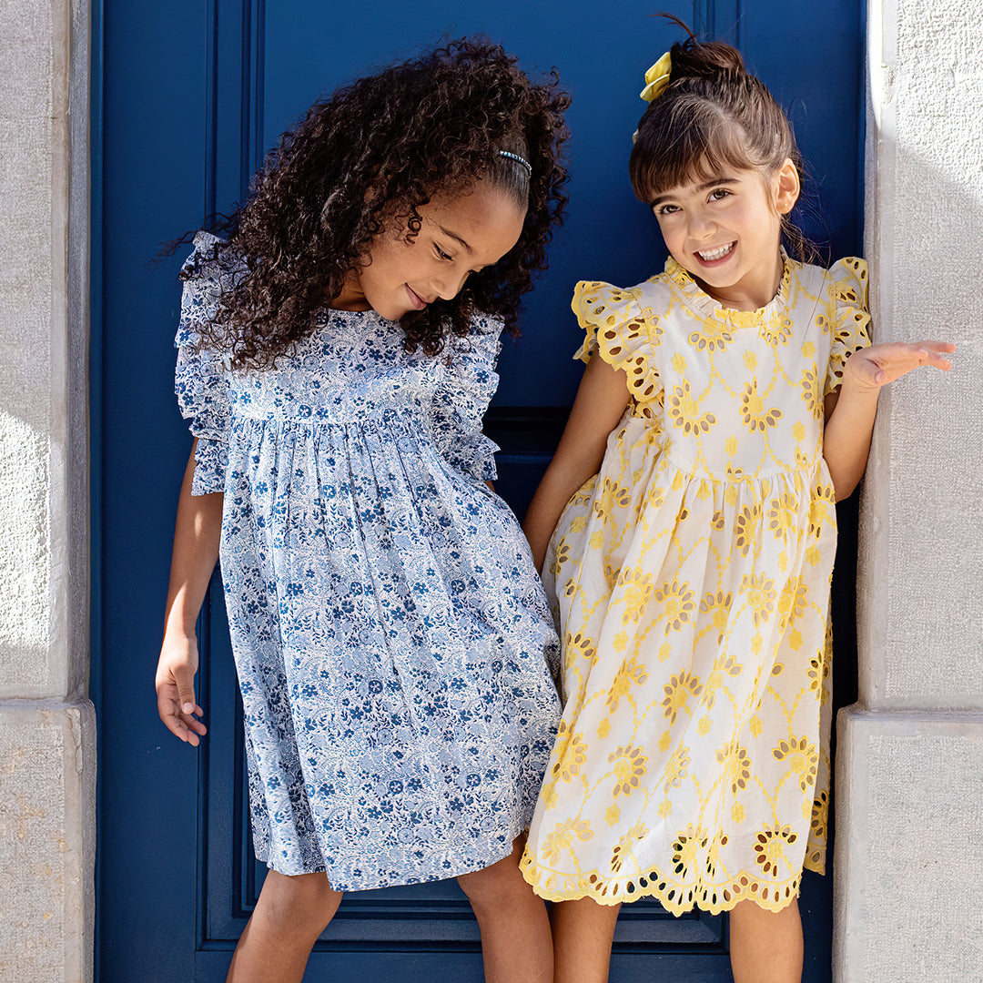 Girls Brooke Dress - Bright Yellow Eyelet