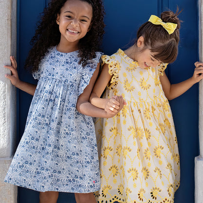 Girls Brooke Dress - Bright Yellow Eyelet