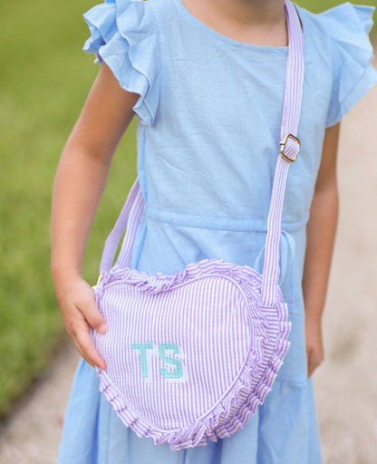 Seersucker Lavender Heart Purse - Bits & Bows