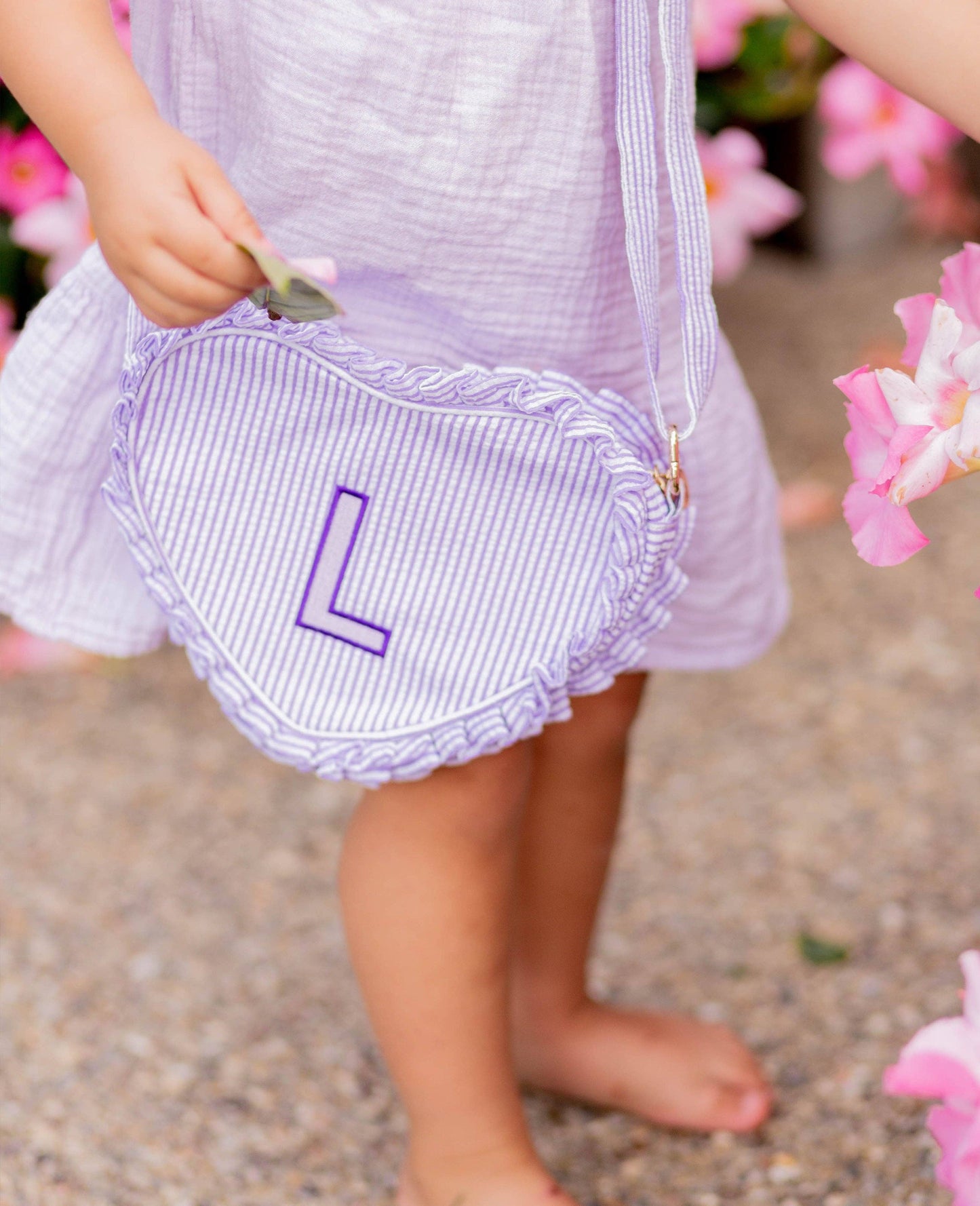 Seersucker Lavender Heart Purse - Bits & Bows