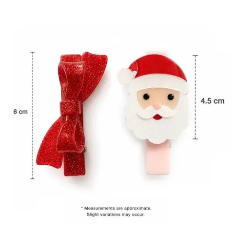 Santa Red Glitter Bow Hair Clips