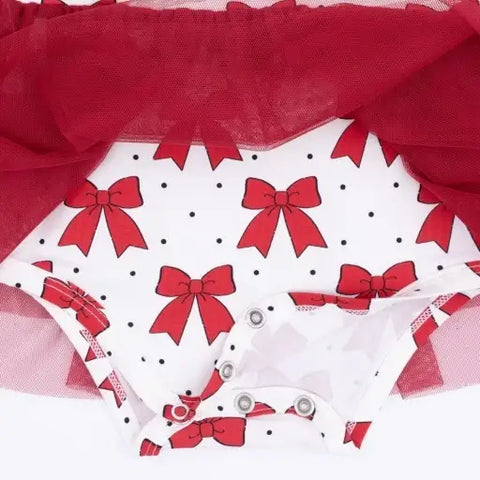Long Sleeve Tutu Bodysuit Dress - Festive Bows