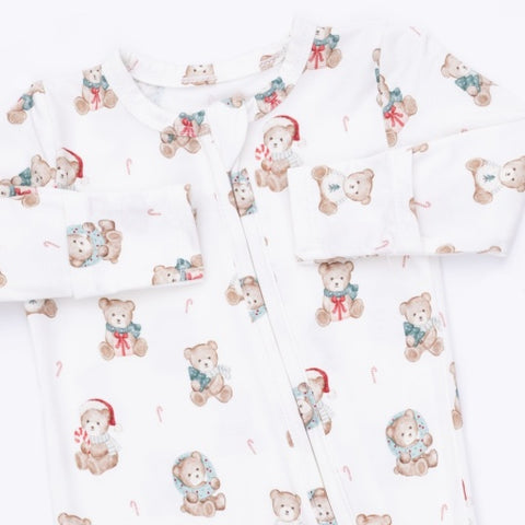 2 Way Zipper Footie - Christmas Teddy Bears Uni