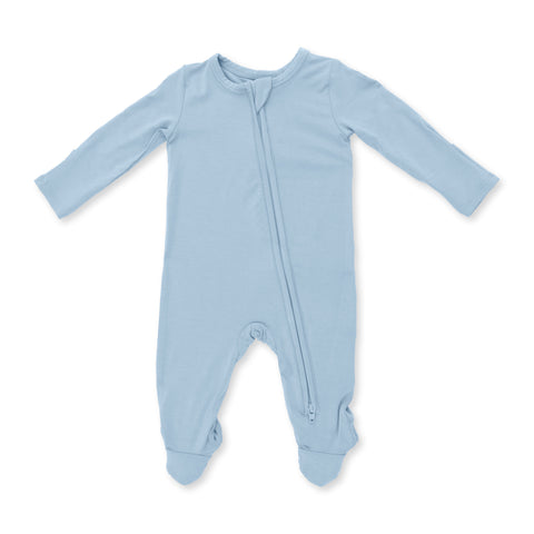 2 Way Zipper Footie - Solid Stone Blue