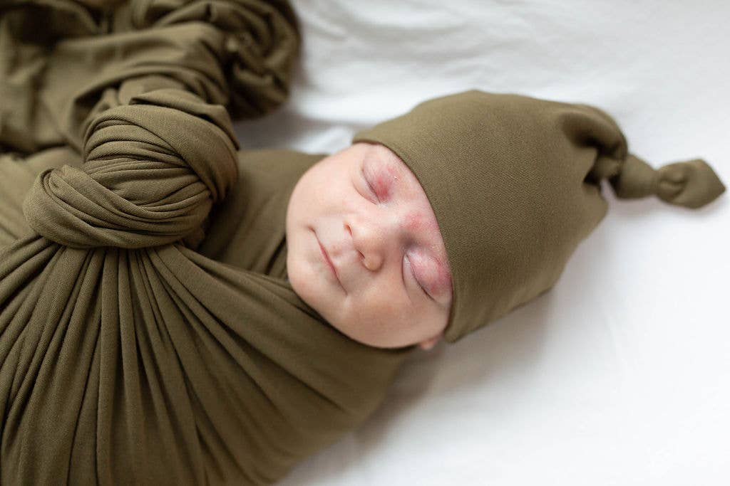 Swaddle Blanket & Baby Hat - Army Green - Stroller Society