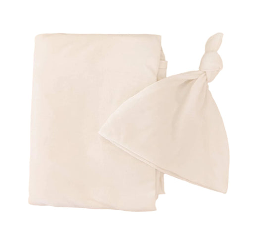 Swaddle Blanket & Baby Hat - White - Stroller Society