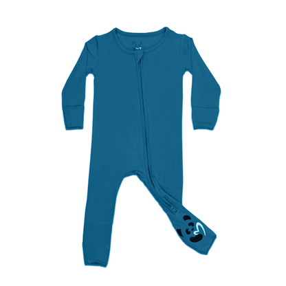 Teal Blue Convertible Footie Bamboo Pajama - Bellabu Bear