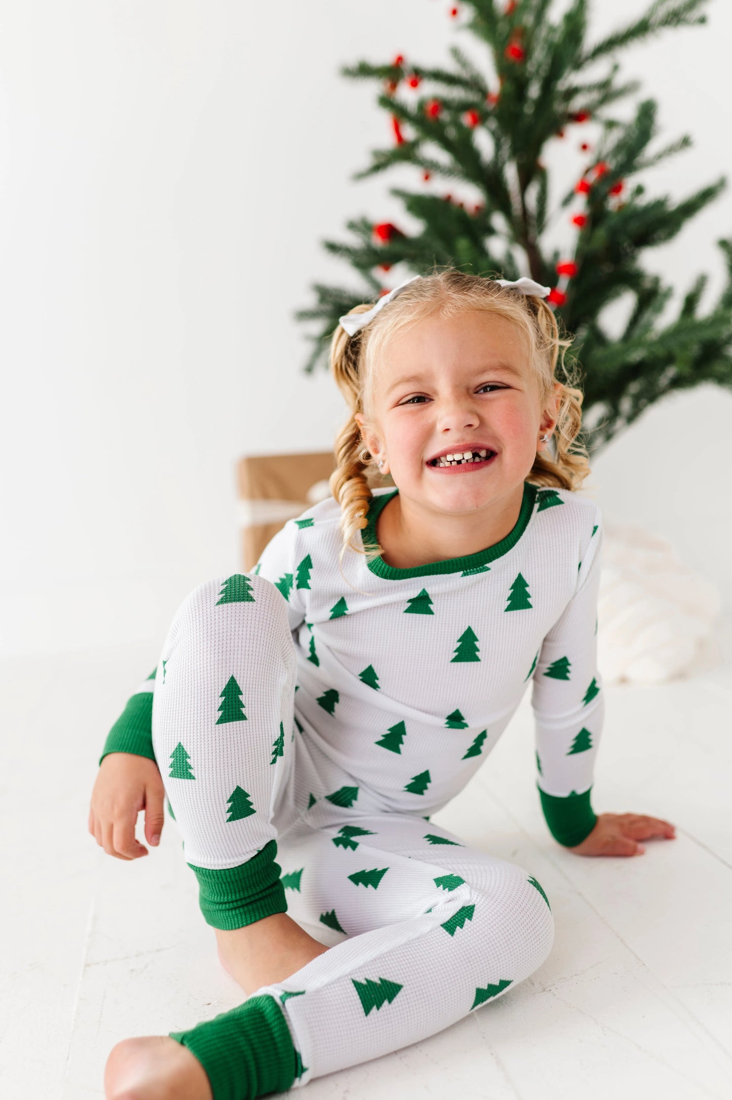 Tree Waffle Knit Kids Pajama Set - Kiki + Lulu