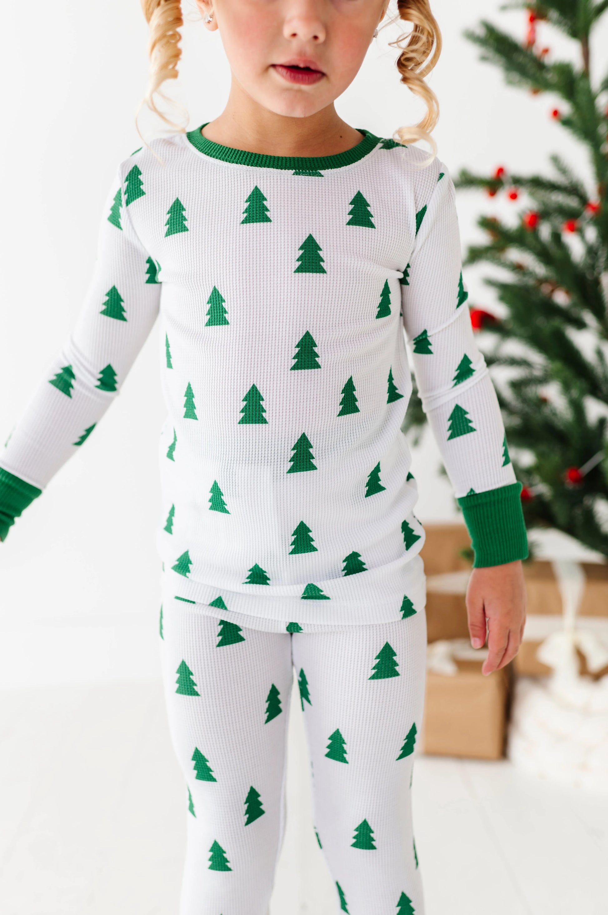 Tree Waffle Knit Kids Pajama Set - Kiki + Lulu