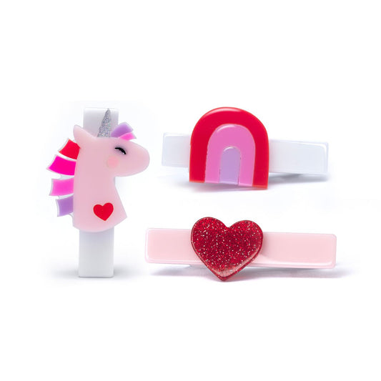 Unicorn Glitter Heart Hair Clips - Lilies & Roses NY