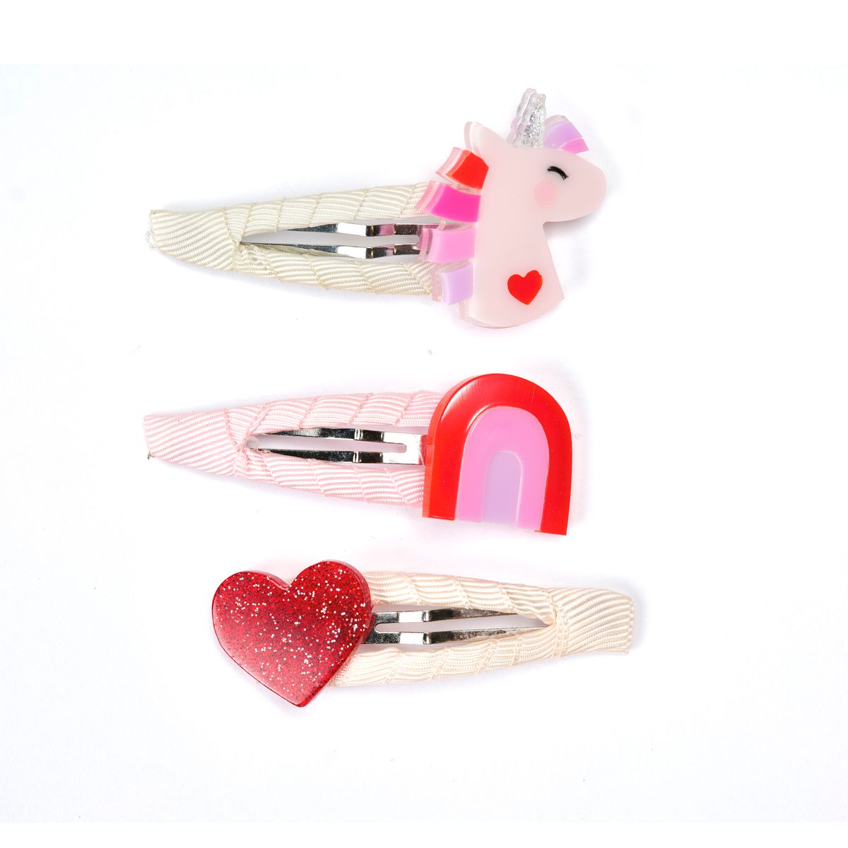 Unicorn Glitter Heart Snap Clips - Lilies & Roses NY