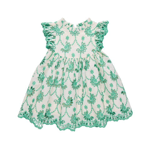 Girls Cynthia Dress - Kelly Green Eyelet