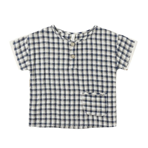 Woven Henley Tee | Navy Check