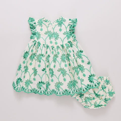 Baby Girls Cynthia Dress Set - Kelly Green Eyelet
