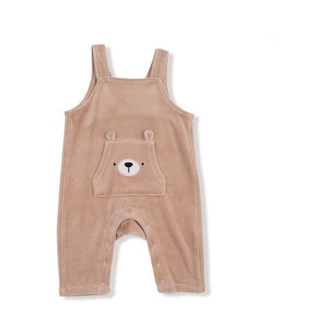 Overalls with Bear Kanga Pocket - Velour Teddy Bear