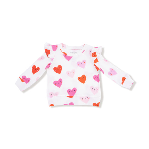 Ruffle Sleeve Waffle Top - Happy Hearts