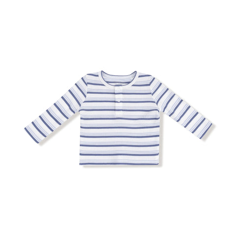 Long Sleeve Henley - Vintage Stripe Blue