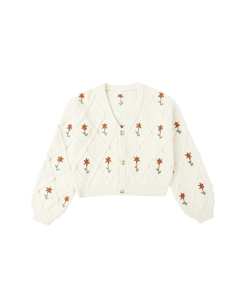 Boxy Crop Cardigan | Winter Daisy Embroidery