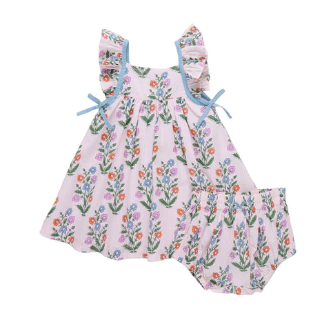 Baby Girls Ailee Dress Set - Pink Dewdrop Block Print