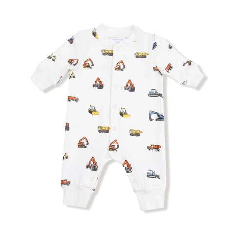French Terry Baseball Collar Romper - Construction Vehicles