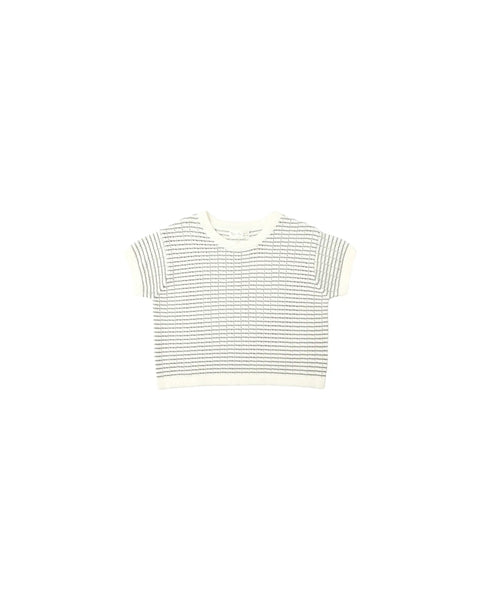 Boxy Crop Knit Tee | Dusty Blue Stripe