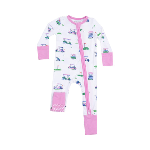 2 Way Zipper Romper - Pink Vintage Golf Carts