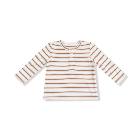 Long Sleeve Henley - Vintage Stripe Brown