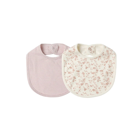 Jersey Snap Bib, 2 Pack | French Garden, Rose Micro Stripe