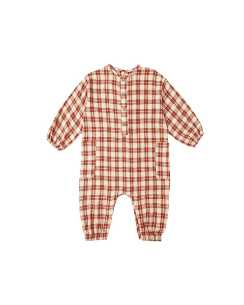 Relaxed Woven Jumpsuit | Red Plaid