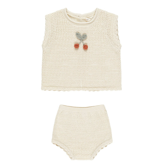 Scallop Knit Baby Set || Cherry