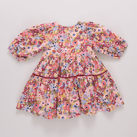 Girls Maribelle Dress - Burgundy Sketched Floral