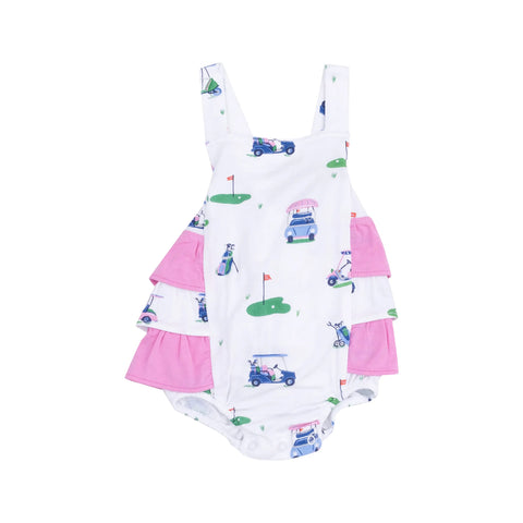 Ruffle Sunsuit - Vintage Golf Carts Pink